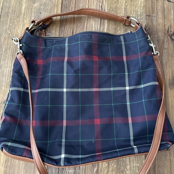 Talbots Tattersol Plaid Multicolor 90s 80s Y2K Prepster Zip Shoulder Tote Bag - Picture 1 of 8